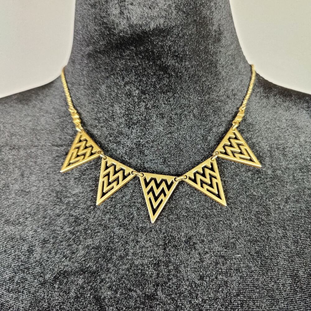 J Crew Gold Tone Aztec Triangle Statement‎ Necklace Boho Tribal Chic